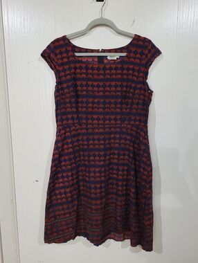 Mata Traders Womens 100% Cotton Navy Red Midi Shift Dress Size Large